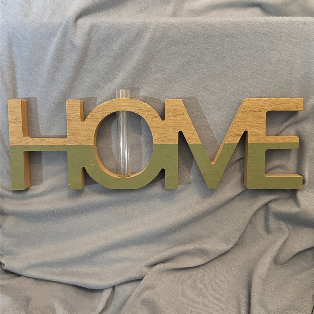HOME Wooden Decor Sign in Natural Wood and Olive Green